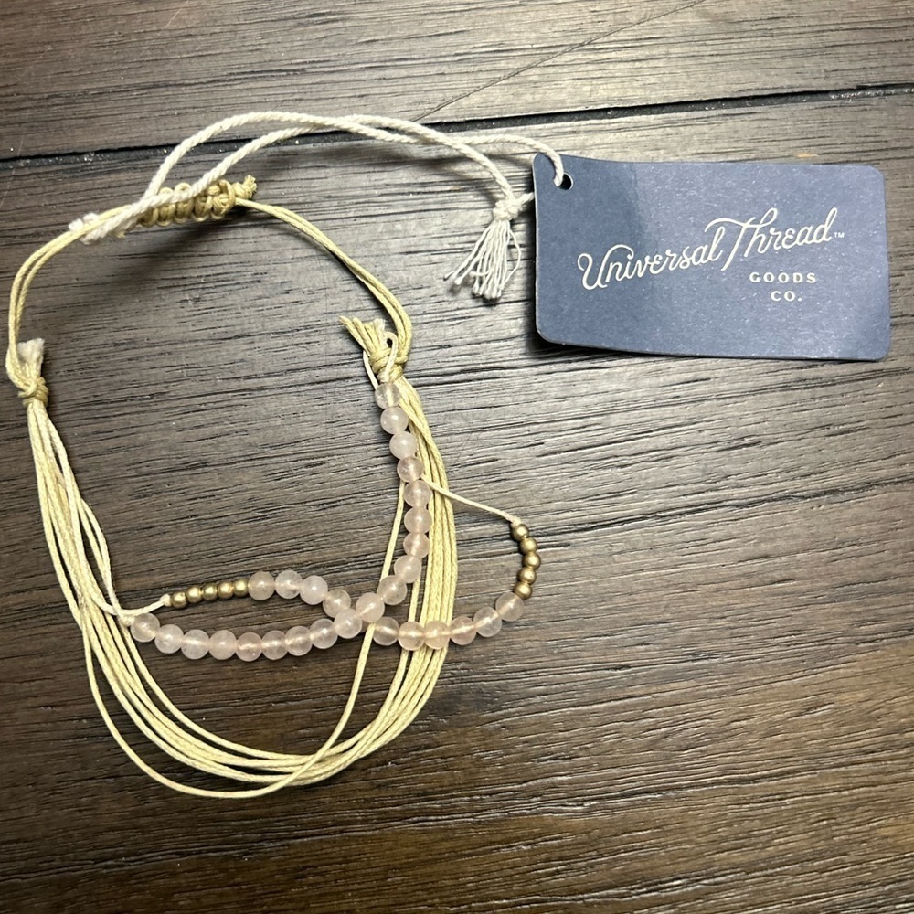 Universal Thread Pink Beaded Cord Bracelet Set NWT Adjustable Boho Layered